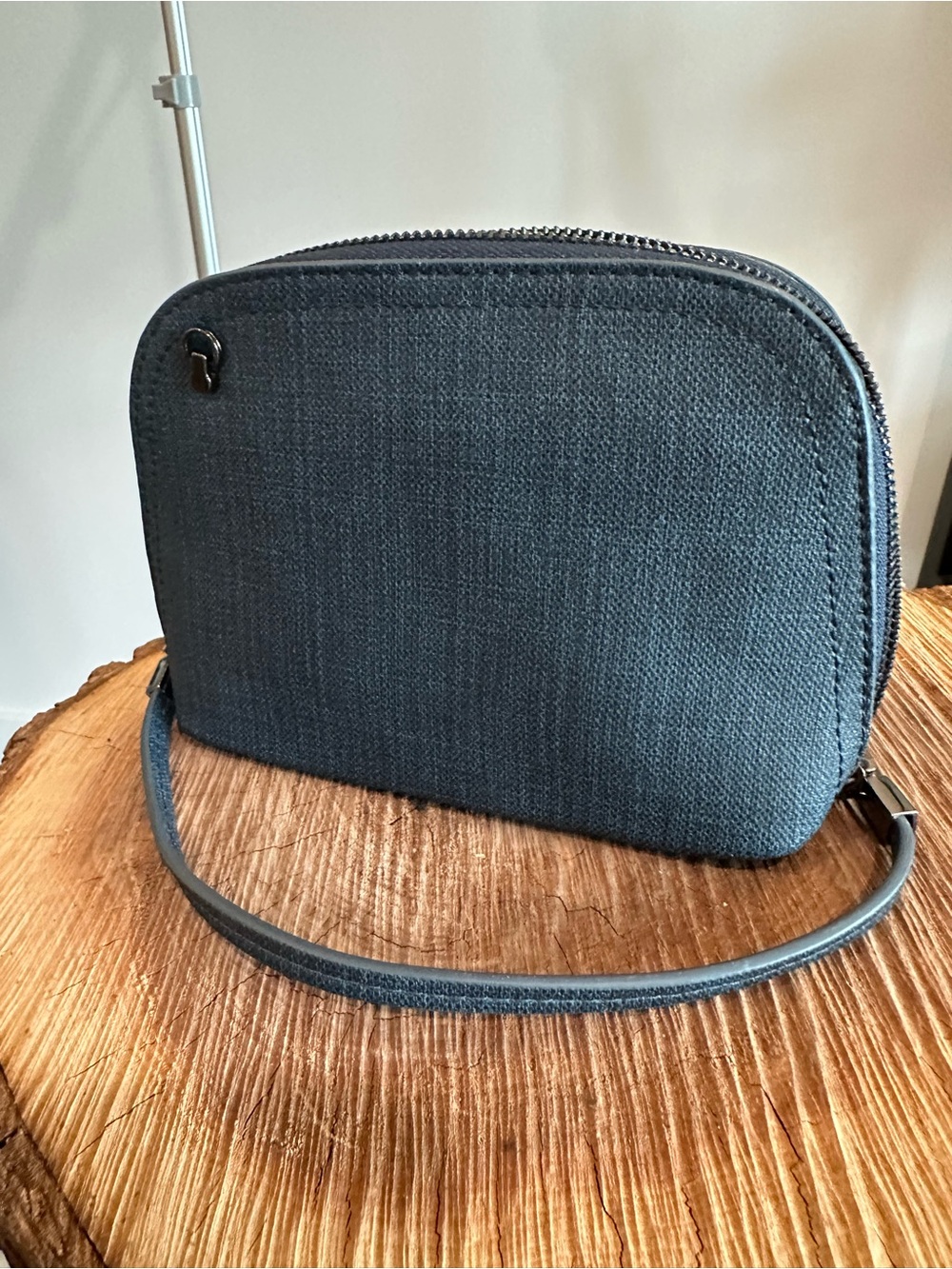 Minimalist Blue linen look vegan Crossbody Bag